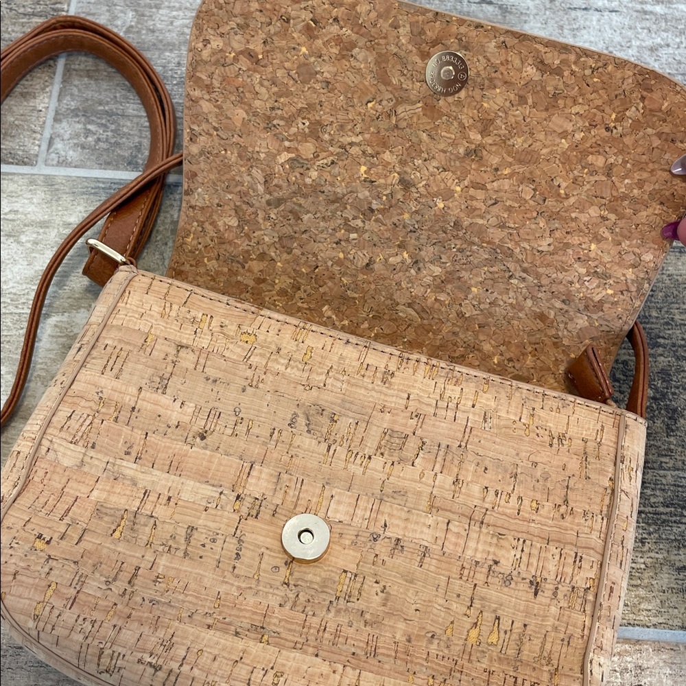 Portugal Cork Bohemian Patterned Crossbody Bag Tassel Magnetic Closure NEW - Picture 4 of 7